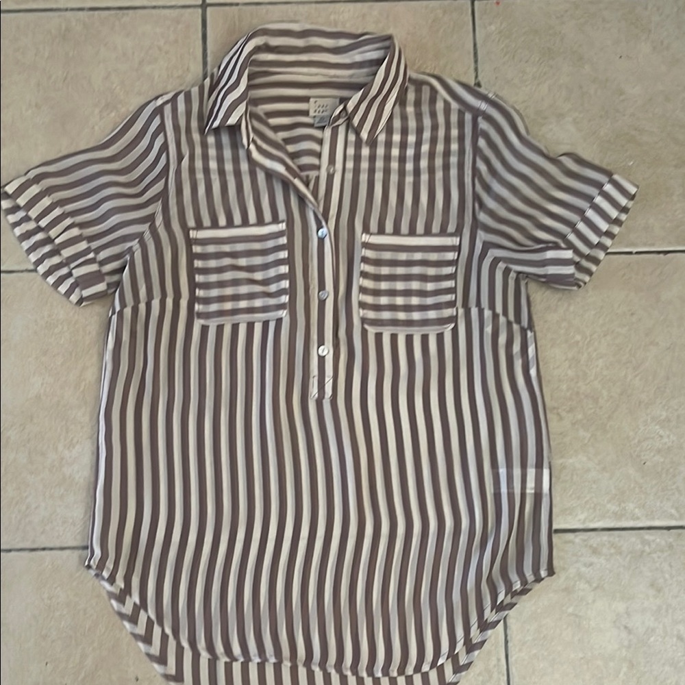 A New Day Brown Striped Blouse